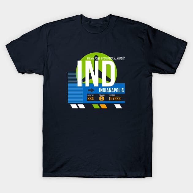 Indianapolis (IND) Airport // Retro Sunset Baggage Tag T-Shirt by Now Boarding